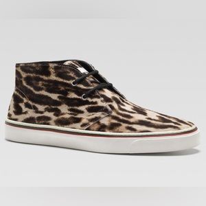 Gucci Leopard Cheetah Print Leather Sneakers.
